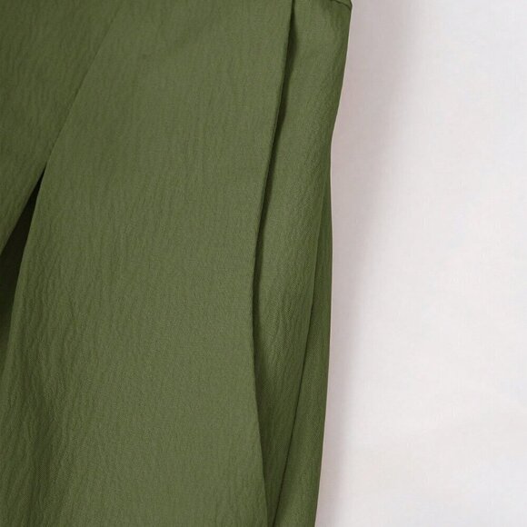 Army Green Elegant Women's Casual Solid Color Lantern Sleeve Jumpsuit - Picture 5 of 9